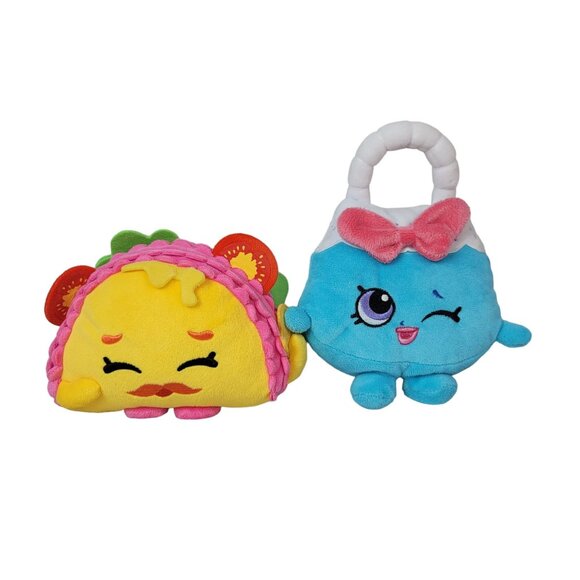 Shopkins Plush Lot of 2 Harriet Purse Taco Terrie Character Winking Mustache - Picture 1 of 15